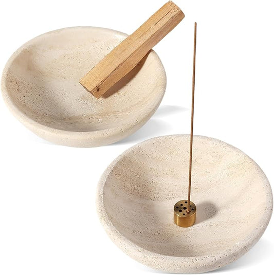 Travertine Incense Holder 2PCS, Natural Marble Incense Holder for Sticks with 9 Incense Holes, Sturdy Incense Burner Ash Catcher, Ideal for Meditation, Relaxing - Bloomnest