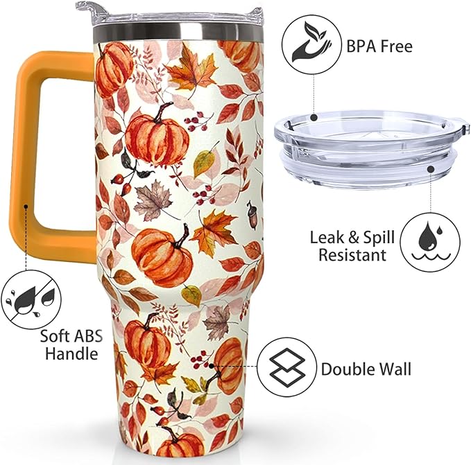 Ceovfoi 40 oz Fall Pumpkin Tumbler Insulated Stainless Tumbler, Autumn Travel Coffee Cup Water Bottle, Fall Stuff Decor Accessories - Bloomnest
