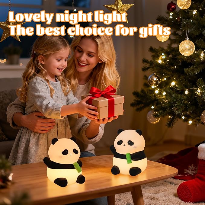 Panda Night Light, Silicone Lamp – Tap-Control Dimmable, 10H High/50H Low Battery Life, Soft Light for Breastfeeding Nursery, Cute Panda Gifts for Kids Boys Girls, Bedside Desk Decor - Bloomnest