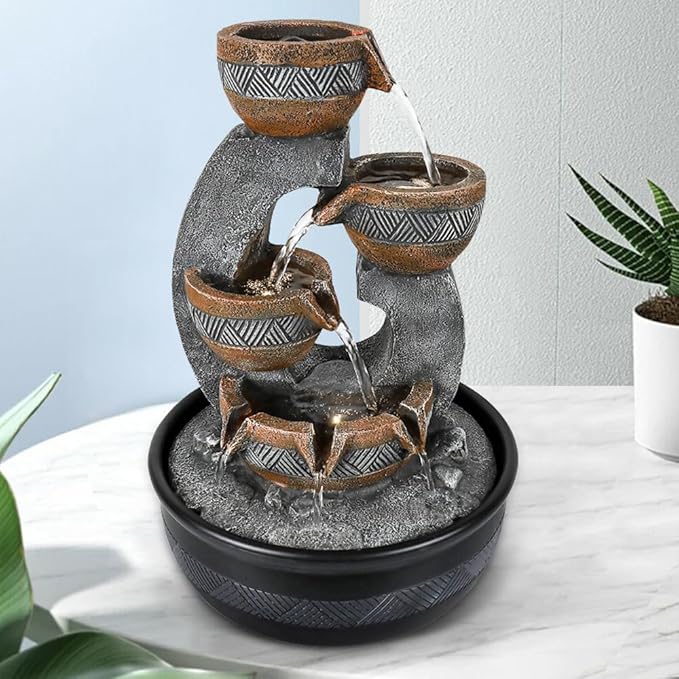 15.7''H Tabletop Water Fountain with LED Lights - Peaceful and Relaxing Water Sound - Small Desktop Waterfall Fountain for Home and Office Decoration - Bloomnest