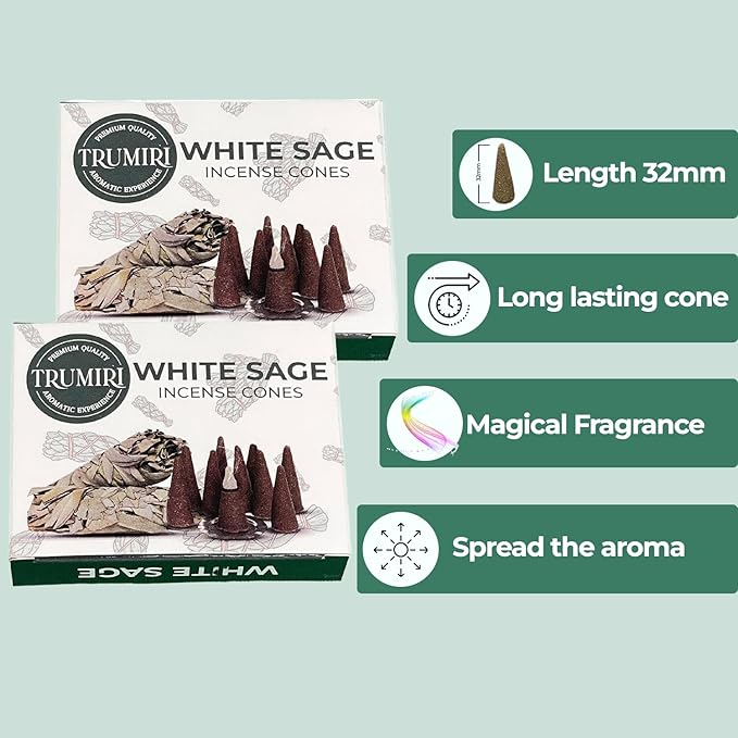 White Sage 60 Cone Incense - Six Packs of 10 Scented Incense Cones TRUMIRI