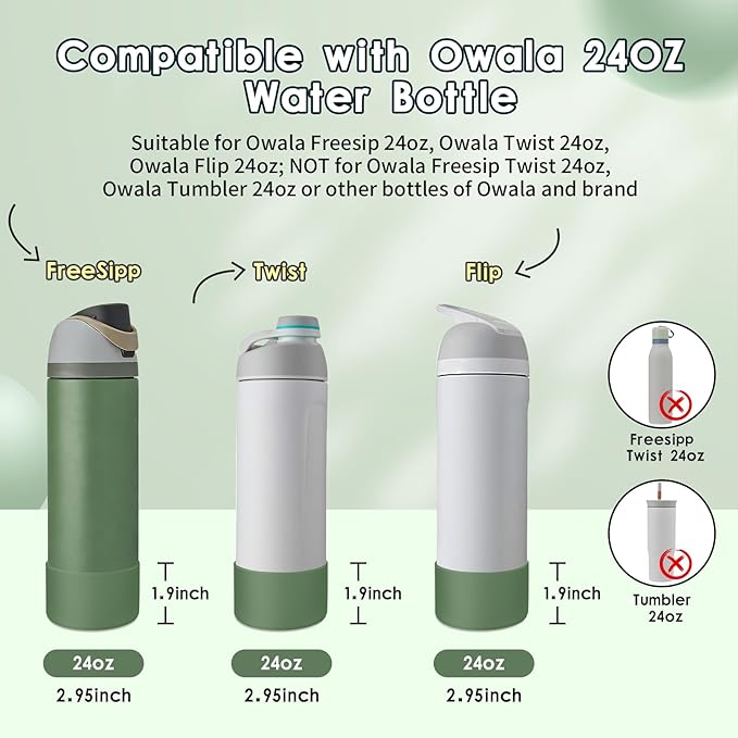 2PCS Silicone Water Bottle Boot, Compatible with Owala 24oz 32oz 40oz, Protective Anti-Scratch & Anti-Dent No Noise Sleeve Cover for FreeSip/Twist/Flip Water Bottles (Green House, 24oz) BKBY