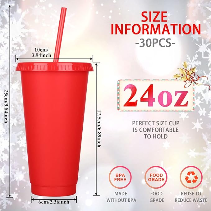 Honeydak 30 Pack Tumbler with Straw and Lid Bulk Water Bottle Iced Coffee Travel Mug Cup Reusable Plastic Cups for Party Birthdays 24-27 oz (Solid Color) - Bloomnest