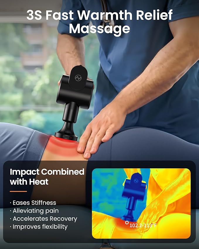 NAPRE Massage Gun with Heat,Deep Tissue Handheld Percussion Back Massager for Muscle/Neck/Body Pain Relief with Long Extension Retractable Handle,32-Speeds,Foldable,5 Adjustable Angles,with Carry Case - Bloomnest