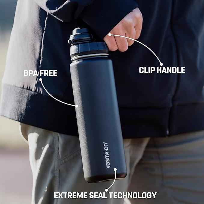 Vesmoon Vessence 32 Oz Stainless Steel Tea Infuser Bottle for Loose Leaf Tea, Water, Herbs, Fruits - Triple Layered Insulated, Leak Proof Bottle with Lid and Clip Handle - 24 Hours Hot/Cold - Bloomnest
