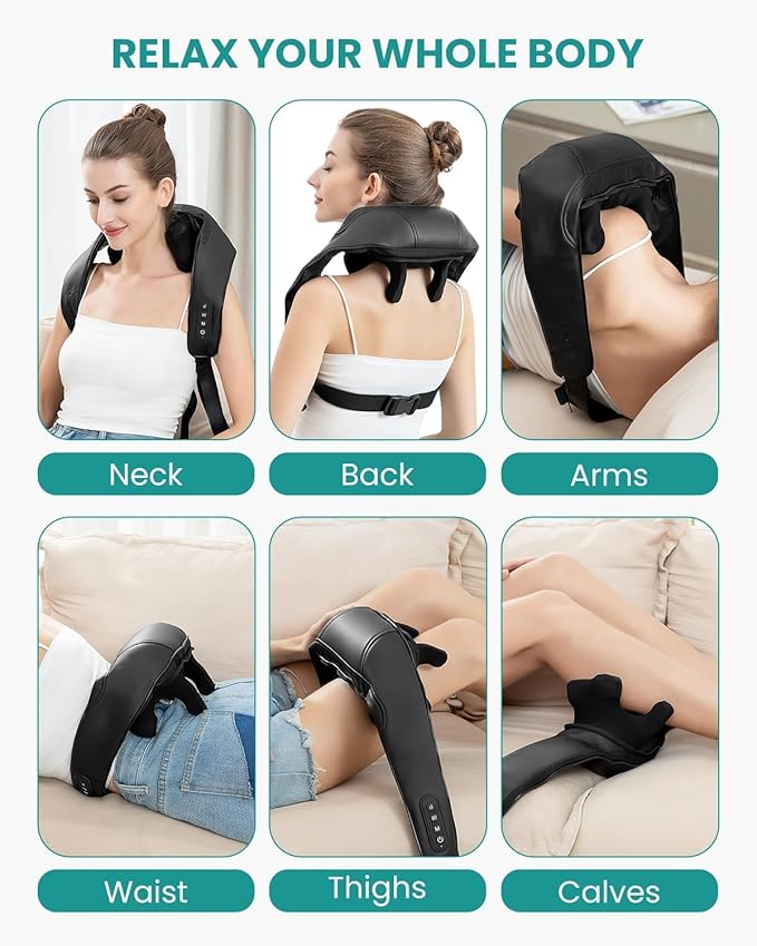 Nekteck Neck Massager, Cordless 6D Shiatsu Neck and Back Massager, Neck Massager for Pain Relief Deep Tissue, Ideal Gift for Men and Women, Ideal for Home, Office and Car, with Heat, Black - Bloomnest