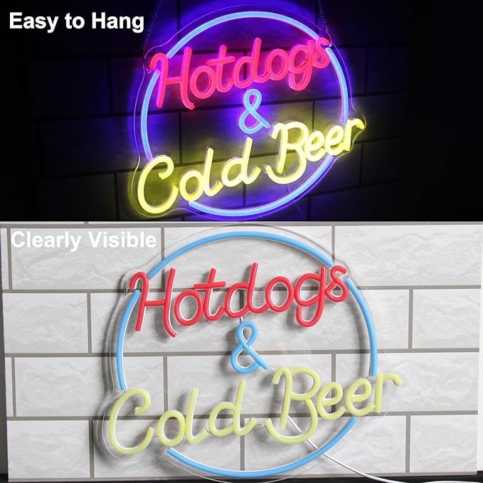 Hot Dogs and Cold Beer Neon Sign for Wall Decor Dimmable Bar Neon Light Sign Colorful LED Neon Signs Beer Neon Light Wall Art LED Sign for Bar Restaurant Shop Food Court Party Decor - Bloomnest