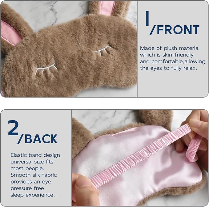 Cute Animal Sleeping Mask Sleep Mask, Soft Plush Rabbit Eye Mask for Travel Nap Sleeping Blindfold Eye Cover Eyeshade for Adult Kids Girls Teens Men Women - Rabbit, Brown - Bloomnest