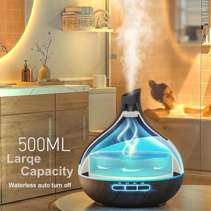 500ML Essential Oil Diffuser: Aroma Diffuser with Remote Control for Hotel Spa Yoga Room - Humidifiers for Bedroom with 14 Colors LED Night Light for Kids/Women Home Relaxation - Bloomnest