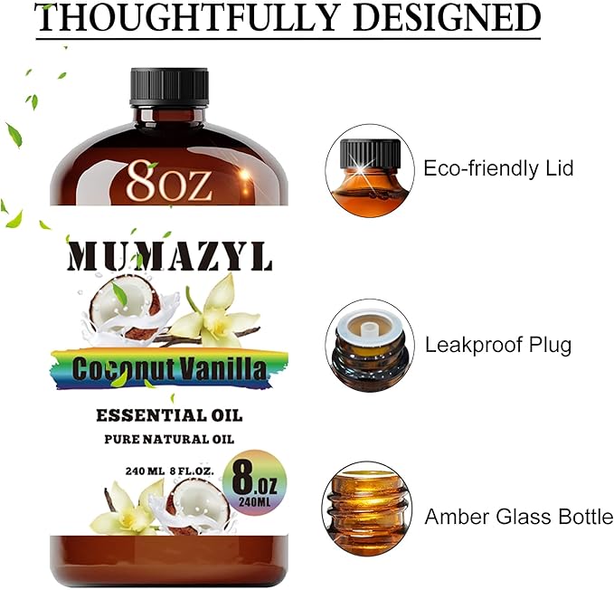 Coconut Vanilla Essential Oil, Coconut Vanilla Oil 8 Fl Oz 240ML for Diffuser Humidifier Yoga Cleaning DIY Candle Soap Making Essential Oils - Bloomnest