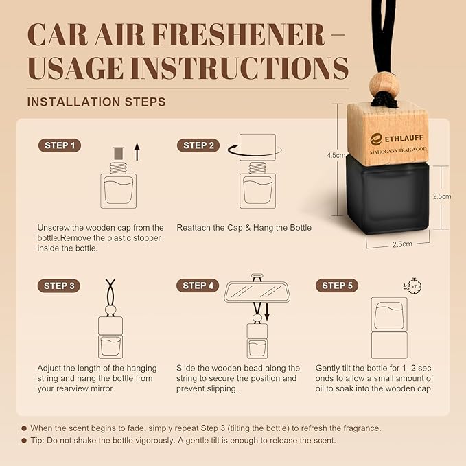 Car Air Freshener Hanging, 3 Pcs Teakwood Mahogany, Sandalwood & Oud, Cedarwood & Cypress, Wooden Scent Air Fresheners Diffuser for Car, 45+ days Long Lasting Fragrance, 0.27 FL OZ/8ML - Bloomnest