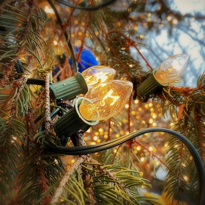 25 Pack Clear Christmas Lights C7 Incandescent Replacement Bulbs, C7 Vintage Christmas Lights Outdoor 5 Watts Night Light Bulbs Fits in C7/E12 Base for Indoor and Outdoor Home Party Decorations - Bloomnest