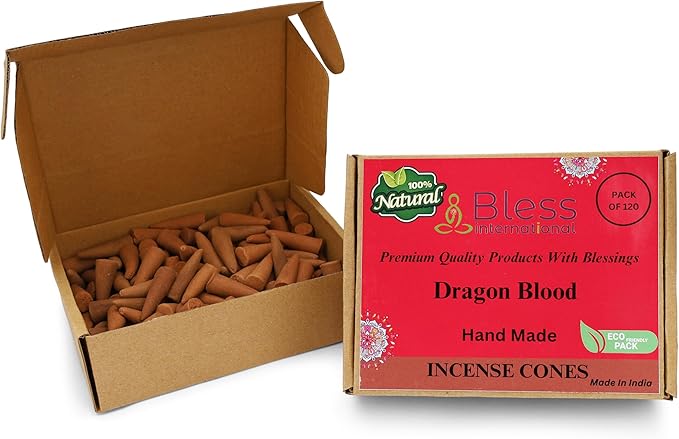 Bless-International Dragon Blood 100%-Natural-Incense-Cones Handmade-Hand-Dipped Organic-Chemicals-Free for-Purification-Relaxation-Positivity-Yoga-Meditation The-Best-scents (120 Count) BlessInternational