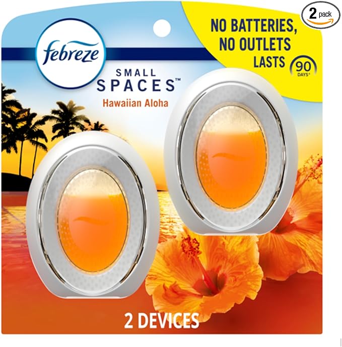 Febreze Small Spaces Air Freshener, Odor-Fighting, Plug In Alternative, Air Fresheners for Home and Bathroom and Kitchen, Closet Air Fresheners, Hawaiian Aloha Scent, 2 Count - Bloomnest