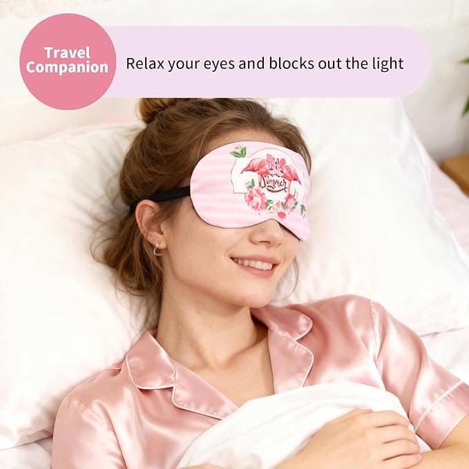 Cute Sleep Eye Masks for Kids, Kawaii Cartoon Kids Sleeping Mask for Women Boys Girls Teens, Soft Plush Adjustable Eyeshade Silk Travel Nap Eye Cover (Pink+Green Flamingo) - Bloomnest
