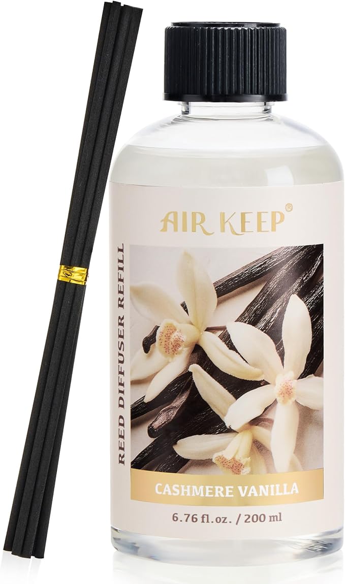 Airkeep Reed Diffuser Oil Refill with Diffuser Sticks, 6.76 Fl Oz(200ml) Cashmere Vanilla Scented Oils, Aroma Therapy, Home Fragrance & Air Freshener, Office Décor, Decoration - Bloomnest