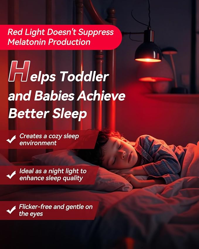 Neporal Red Light Bulbs for Sleep 9W, 100% Blue Light Blocking Night Light, 625nm Red Light Bulb for Melatonin Promoting, A19 60W Equivalent Dim Light Bulbs for Bedroom, Baby Nursery,6 Packs - Bloomnest