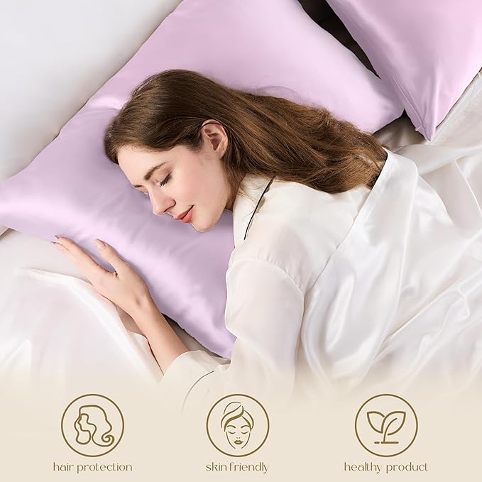 ZIMASILK 100% Pure Mulberry Silk Pillowcase for Hair and Skin Health,Soft and Smooth,Both Sides Premium Grade 6A Silk,600 Thread Count,with Hidden Zipper,1pc (King 20''x36'',Light Purple) - Bloomnest
