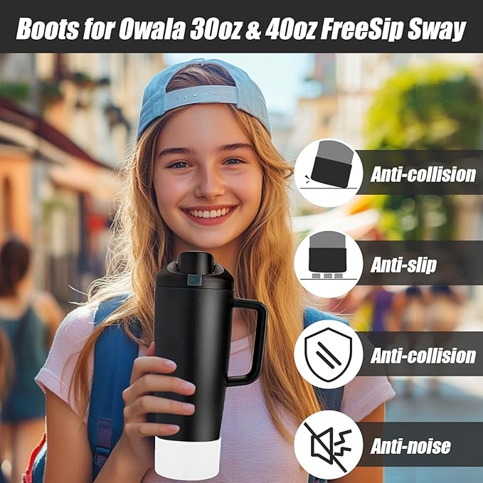 Mity rain 2PCS Protective Silicone Boots for Owala 30oz & 40oz FreeSip Sway Bottles & Tumblers - Accessories for owala, Enhances Stability & Prevents Scratches (Black & White) Mityrain