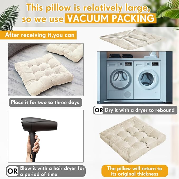 Jerify Floor Pillow Cushions 22 x 22 Inch Round Square Large Meditation Floor Pillow for Classroom Adult Meditation Picnic Party Cushion for Seating Gift Christmas(Square,Beige,4 Pcs) - Bloomnest