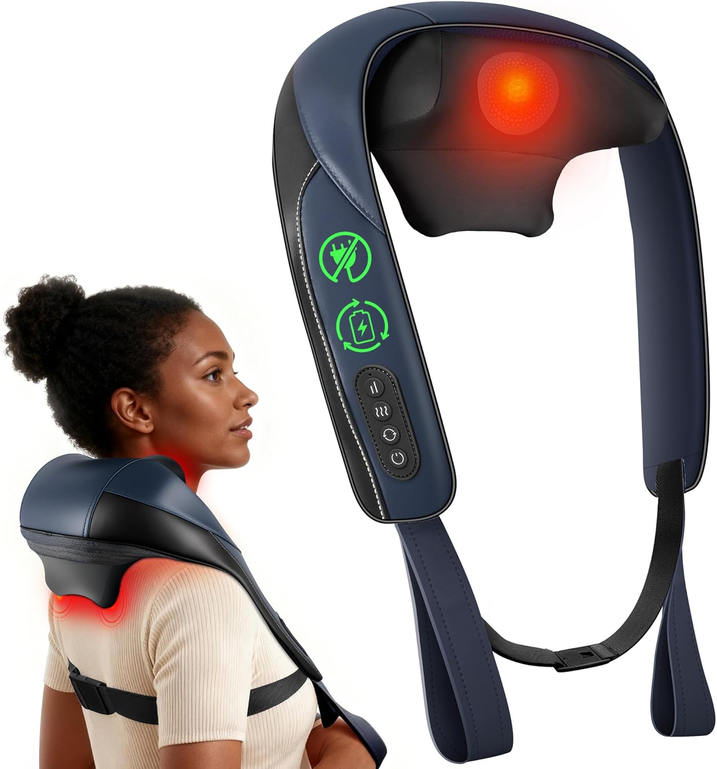 COMFIER Shiatsu Neck Massager with Heat, Cordless Neck and Shoulder Massager for Pain Relief Deep Tissue, Graphene Heating, 4D Kneading Back Massage Pillow, Rechargeable Massager