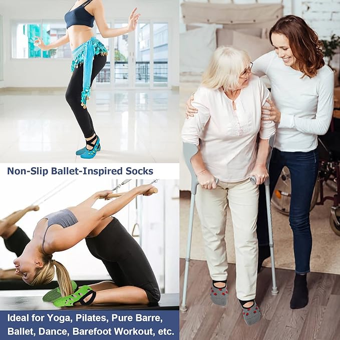 Ozaiic Pilates Socks for Women Non Slip Grip, Yoga Socks with Grippers for Barre, Hospital, Ballet, Dance, Barefoot Workout - Bloomnest