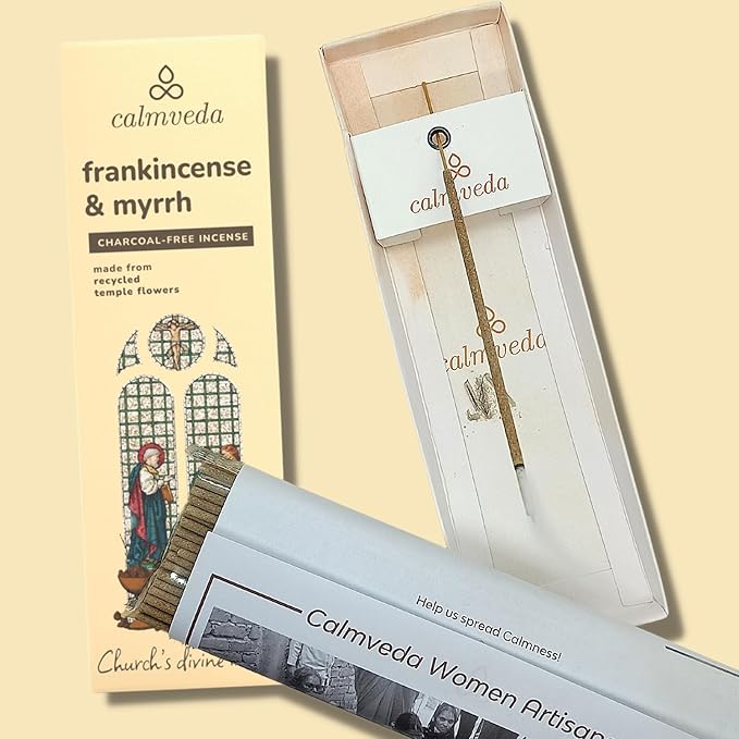 Church Frankincense and Myrrh Incense - (80 Sticks) Charcoal Free Incense, Made from upcycled Flowers | Used as Spiritual Healing Incense in Church (Handmade Olibanum Incense)