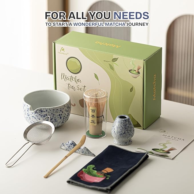 Matcha Whisk Set, 7 PCS Matcha Kit with Matcha Bowl with Spout, Bamboo Matcha Whisk and Scoop, Matcha Accessories & Sifter – Complete Matcha Set for Tea Lovers, Matcha Gift Set (Blue) - Bloomnest