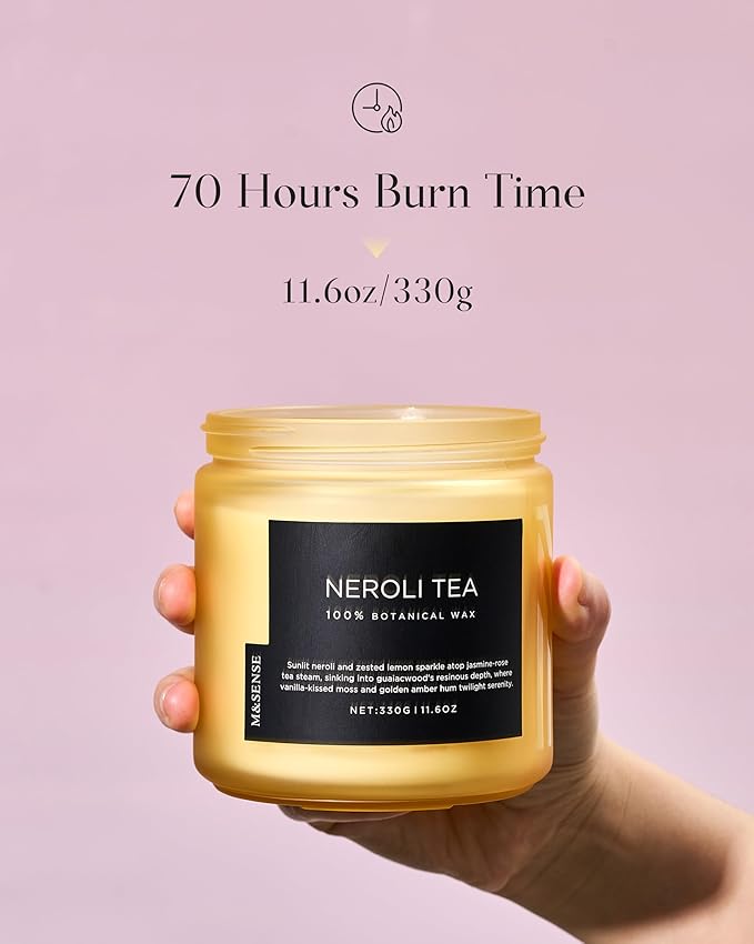M&SENSE Neroli Tea Scented Candle - 11.6oz Natural Soy Wax Non Toxic 70-Hour Burn, 2-Wick Citrus Scent Candle for Stress Relief & Relaxation - Slow-Burning Home Fragrance Gift for Holiday - Bloomnest