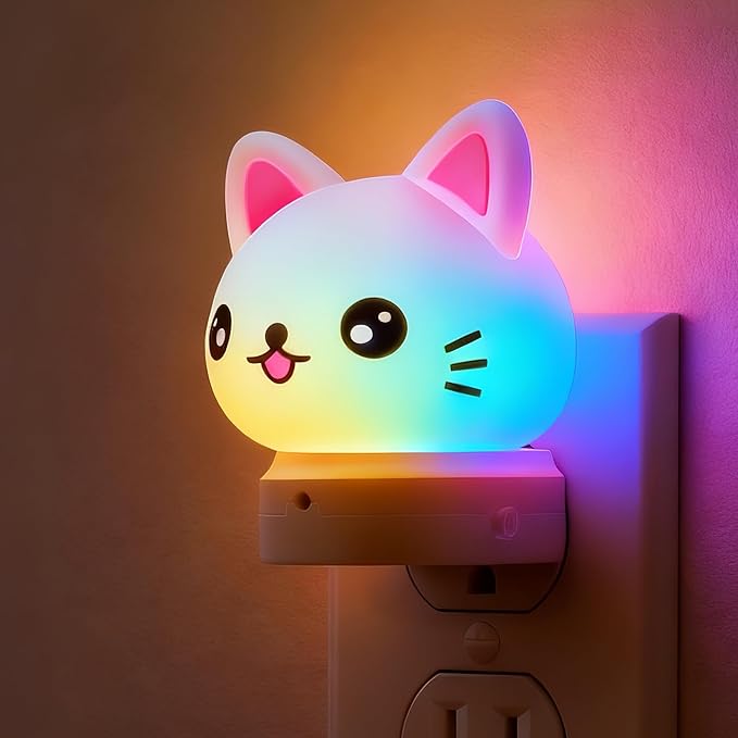 L LOHAS LED Plug in Night Light for Kids, 3D Cute Cat Night Lights with Dusk to Dawn Sensor, RGB+Soft White 3000K Cat Night Light, Christmas Birthday Gift Nightlight for Kids, Room Decor - Bloomnest