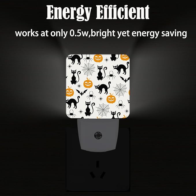 Halloween Black Cat Night Light,Plug Into Wall for Boys Girls Bedroom Decorative Square Night Light Lamp 0.5w Sleep Friendly