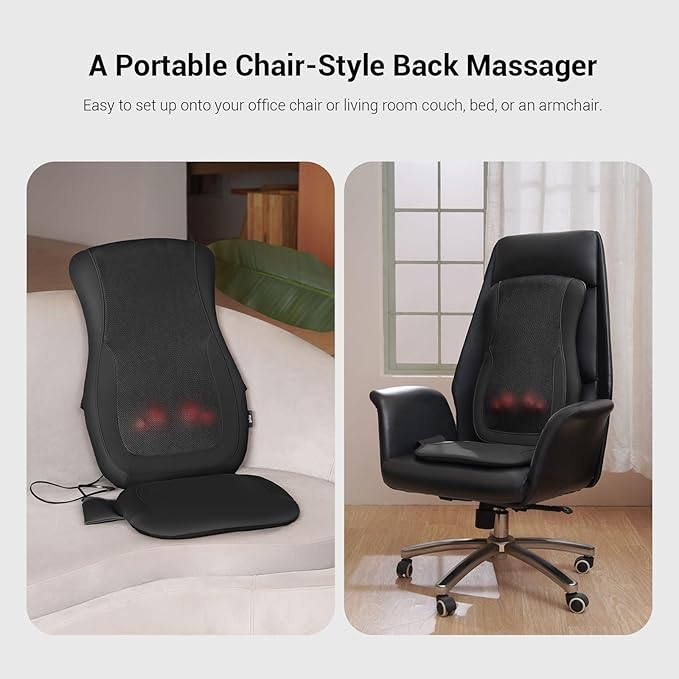 Mynt Black Acupressure Massage Chair Pad with 4 Deep Kneading Nodes, Shiatsu Back Massager for Chair with Heat, Heated Back Massage with a Cushion for Deep Tissue, Gift for Christmas - Bloomnest