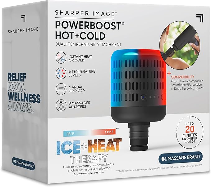 Sharper Image® Powerboost Hot + Cold Dual-Temperature Massage Gun Attachment - Instant Heat & Cold, 6 Temperature Levels, Compatible with Powerboost Massage Guns, Black - Bloomnest
