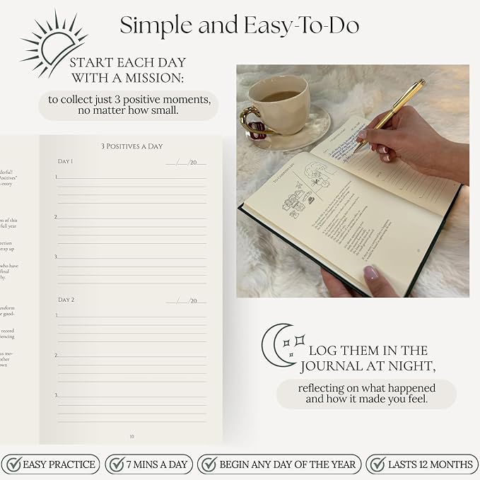 3 Positives a Day™ – One-Year Journal for Daily Mindfulness, Gratitude & Happiness | Therapist-Created | Evidence-Based Practice with Weekly Well-Being Tips | Undated I Gratitude Journal Gifts for Women & Men 2026 - Bloomnest