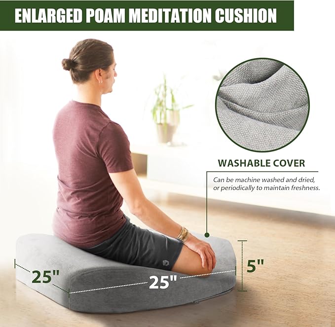 Meditation Cushion - Floor Pillow, Enlarge High Density Extremely Firm, Large Big Foam Floor Cushion Seating for Adults - Premium Yoga Pillows for Adults Gifts for Women, Men,Gray - Bloomnest