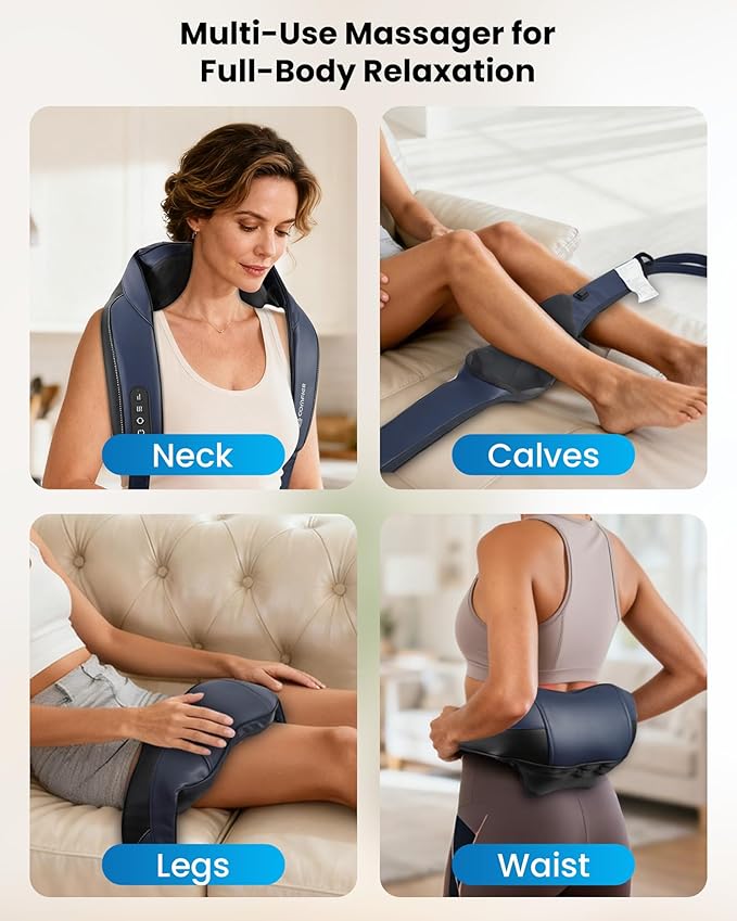 COMFIER Shiatsu Neck Massager with Heat, Cordless Neck and Shoulder Massager for Pain Relief Deep Tissue, Graphene Heating, 4D Kneading Back Massage Pillow, Rechargeable Massager - Bloomnest