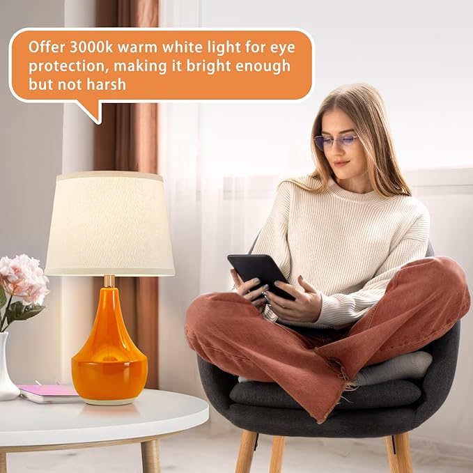 GyroVu Table Lamp Set of 2, Ceramic Table Lamp Classic Beside Lamps Nightstand Lamp Modern Table Lamp for Living Room, Bedroom & Office Rocker Swtich Orange-LED Bulbs Included - Bloomnest