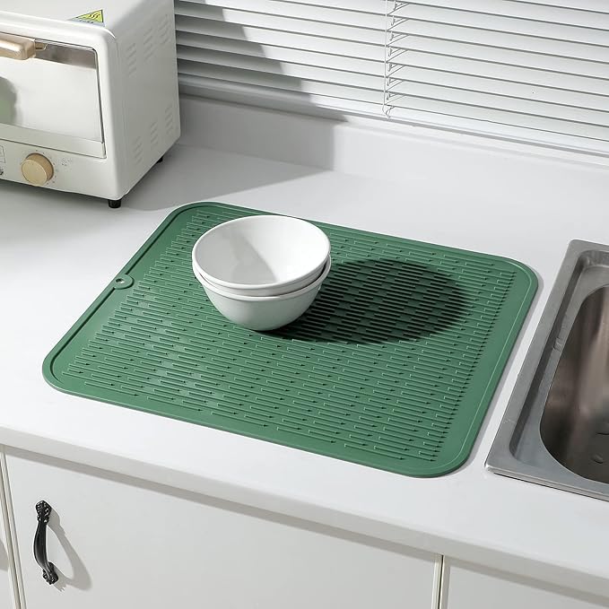 Silicone Dish Drying Mat for Multiple Usage,Easy clean,Eco-friendly,Heat-resistant Silicone Mat for Kitchen Counter or Sink,Refrigerator or Drawer Liner Green 2XL 24 inches x 18 inches - Bloomnest