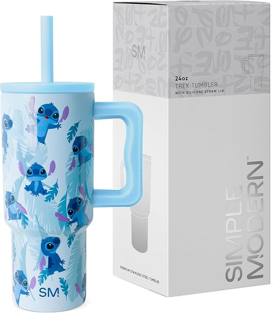 Simple Modern Disney Kids 24 oz Tumbler with Handle and Silicone Straw Lid | Spill Proof and Leak Resistant | Stainless Steel Bottle | Gift for Kids Boys Girls | Trek Collection | Tropical Stitch - Bloomnest