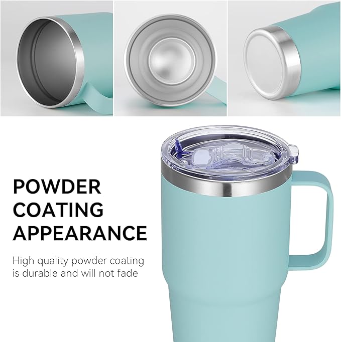 VEGOND 20 oz Tumbler Bulk with Handle Lid and Straw, Stainless Steel Insulated Travel Coffee Mug Set, Spill Proof Double Wall Metal Tumblers Cups, Mint Green 12 Pack - Bloomnest