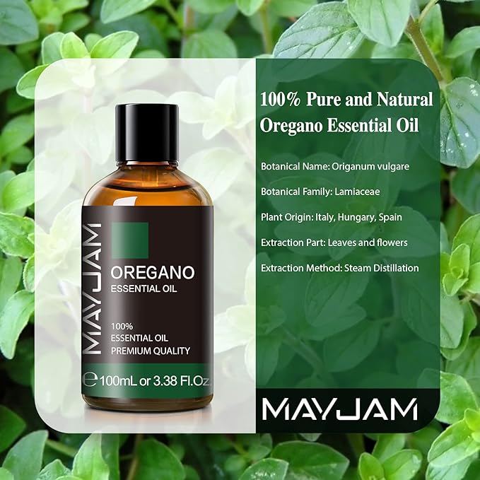 Oregano Essential Oil, MAYJAM Pure Essential Oils for Diffusers, 3.38FL.OZ/100ML Large Volume Oregano Oil with Premium Glass Dropper - Bloomnest