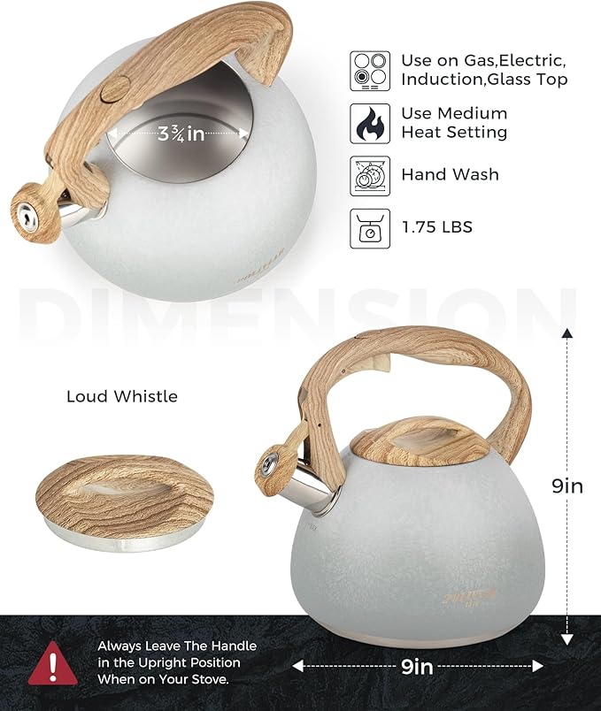 POLIVIAR Tea Kettle, 2.7 Quart Stovetop Tea Kettle, Audible Whistling Teapot with Crackle Finish, Food Grade Stainless Steel for Anti-Rust, Anti Hot Handle, Suitable for All Heat Sources (JX2023-LYW) - Bloomnest