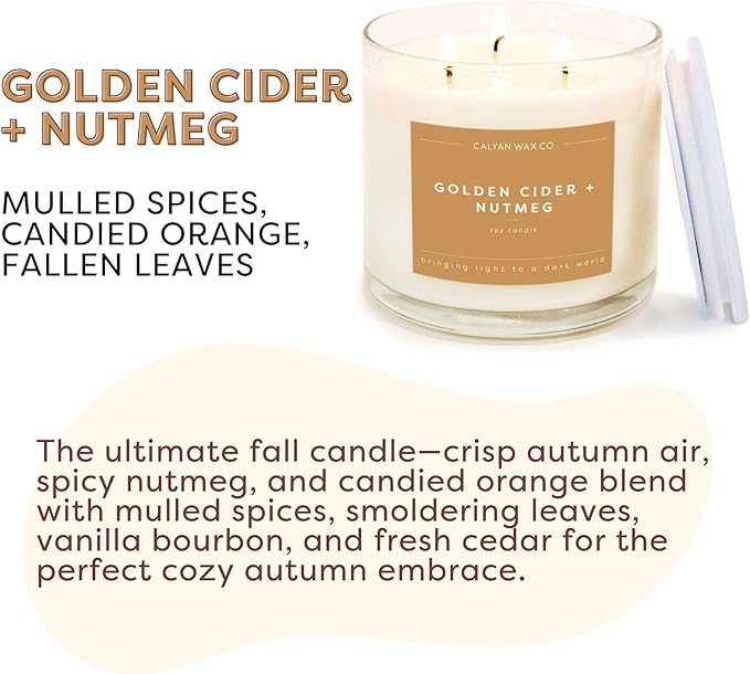 Calyan Wax Co. Golden Cider & Nutmeg 3 Wick Scented Candle - 43 Hour Burn - Luxury 3 Wick Soy Candles - Non Toxic Soy Wax Candles - Long Lasting Large Glass Jar Candle for Home - 14.9oz - Bloomnest