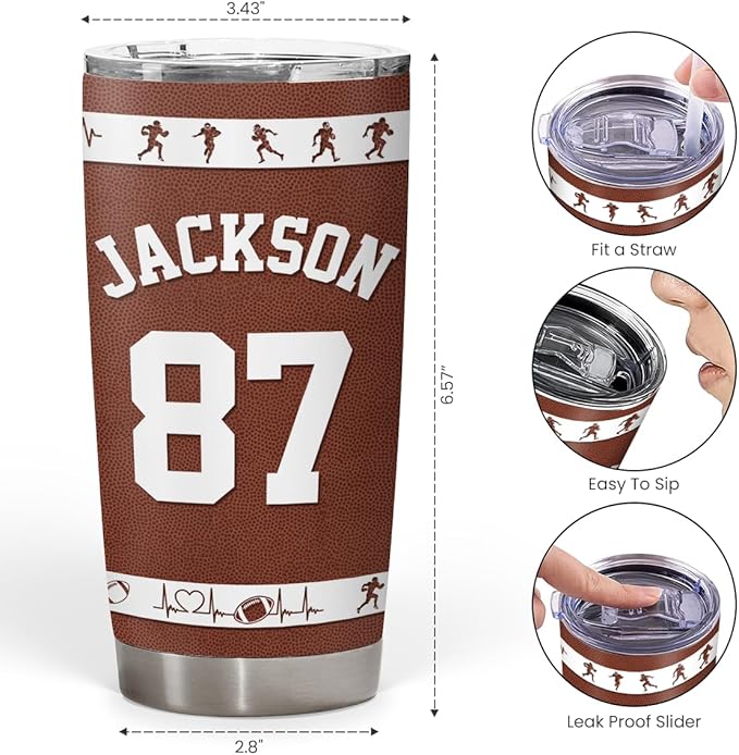 SANDJEST Football Tumbler 20oz 30oz Insulated Stainless Steel Coffee Cup Travel Mug Gift for Coaches Men Women Gifts for Football Fans Birthday Christmas - Bloomnest
