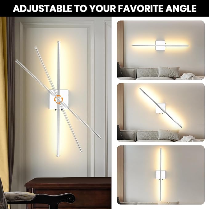 LED Wireless Battery Operated Wall Sconces, 11000mAh Rechargeable Chrome Wall Lights with Remote Control, 350°Rotate Dimmable Wall Lamp, 3 Color Temperatures, for Bedroom Living Room Hallway, 1 PCS - Bloomnest