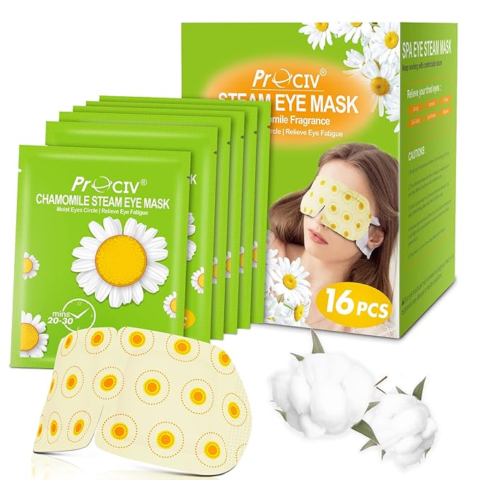 ProCIV 16 Packs Steam Eye Masks for Dry Eyes Heating Eye Mask Warm Compress for Eyes Relief Stress, Eye Fatigue Travel Essential Self Heating Moist Sleep Mask SPA Accessories - Bloomnest