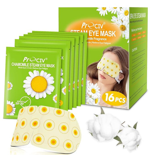 ProCIV 16 Packs Steam Eye Masks for Dry Eyes Heating Eye Mask Warm Compress for Eyes Relief Stress, Eye Fatigue Travel Essential Self Heating Moist Sleep Mask SPA Accessories - Bloomnest