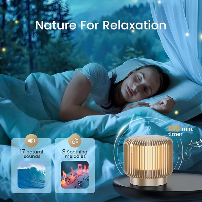 【Upgraded】 White Noise Sound Machine Bluetooth Speaker for Adults Kids 26 Soothing Sounds Dimmable Night Light 4 Timers Memory Function Brown Noise Baby Home Office Sleep Therapy Gift - Bloomnest