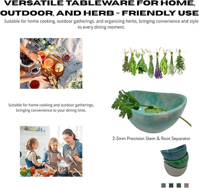 Herb Stripper Bowl, 4-Hole Resin Herb Stripper Tool for Kitchen &Garden, Easy Clean Herb Stem Remover with Ergonomic Handle, Fit Kitchen Gadgets for Home Cooks&Gardeners (Resin ceramic,Cyan) - Bloomnest