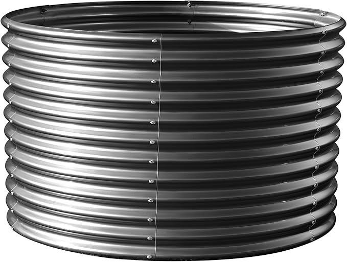 Land Guard 4×4×3ft Galvanized Raised Garden Bed Kit, Round Galvanized Planter Raised Garden Boxes Outdoor, Large Metal Raised Garden Beds for Vegetables, Grey - Bloomnest